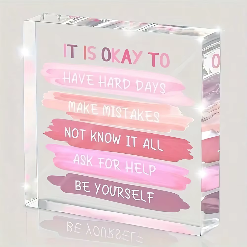 Panneau de citation autoportant transparent, affirmations de coupure de pinceau rose pour bureau, sa