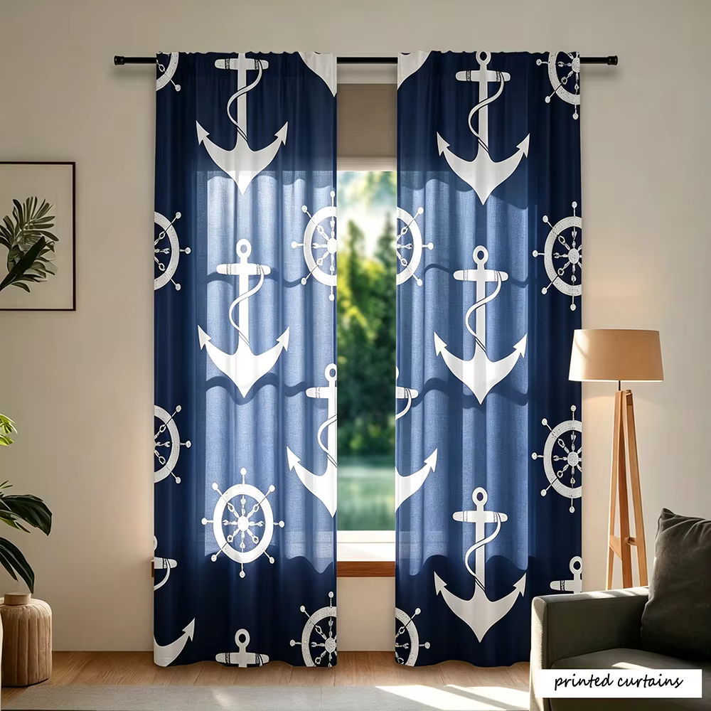 Rideaux Ancrage Style Nautique Rustique Vintage Bleu Marine et Blanc pour Chambre, Salon, Salle de B