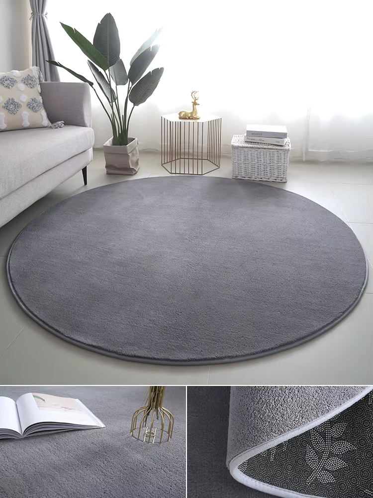 Tapis rond de style minimaliste pour la décoration de chambre à coucher, tapis de couleur unie pour 