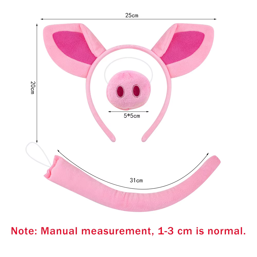 Ensemble d'accessoires de déguisement cochon en peluche rose : Bandeau oreilles de cochon, nez, queu
