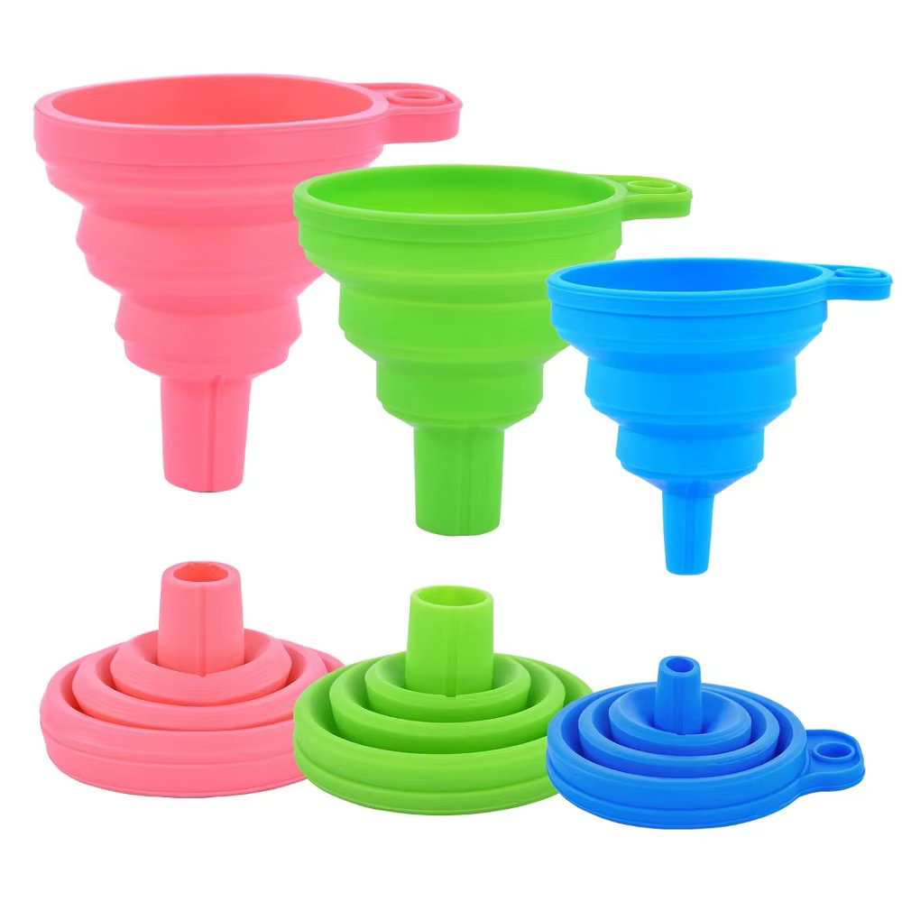 Lot de 3 (taille unique) Couvercles en silicone pliables pour cuisine, entonnoirs de qualité aliment