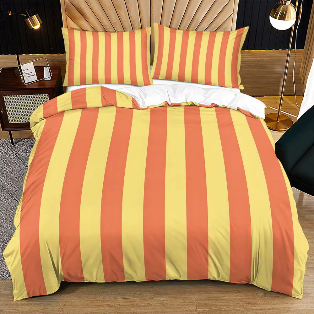 Ensemble de housse de couette à rayures verticales jaunes et orange, ensemble de literie sans rembou