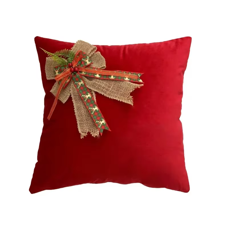 Housse de coussin de noël, 45x45, avec nœud en Patchwork, taie d'oreiller décorative en velours et c