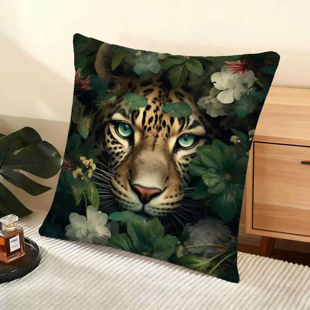 Housse de coussin Léopard avec couronne d'animaux, housse de coussin en peluche courte douce, textur