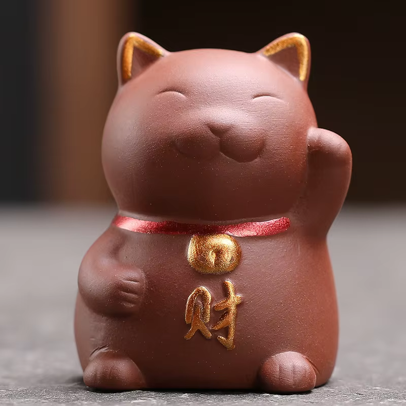 Ornements de chat porte-bonheur de sable violet, thé préféré, peint en or, boutique, accessoires de 