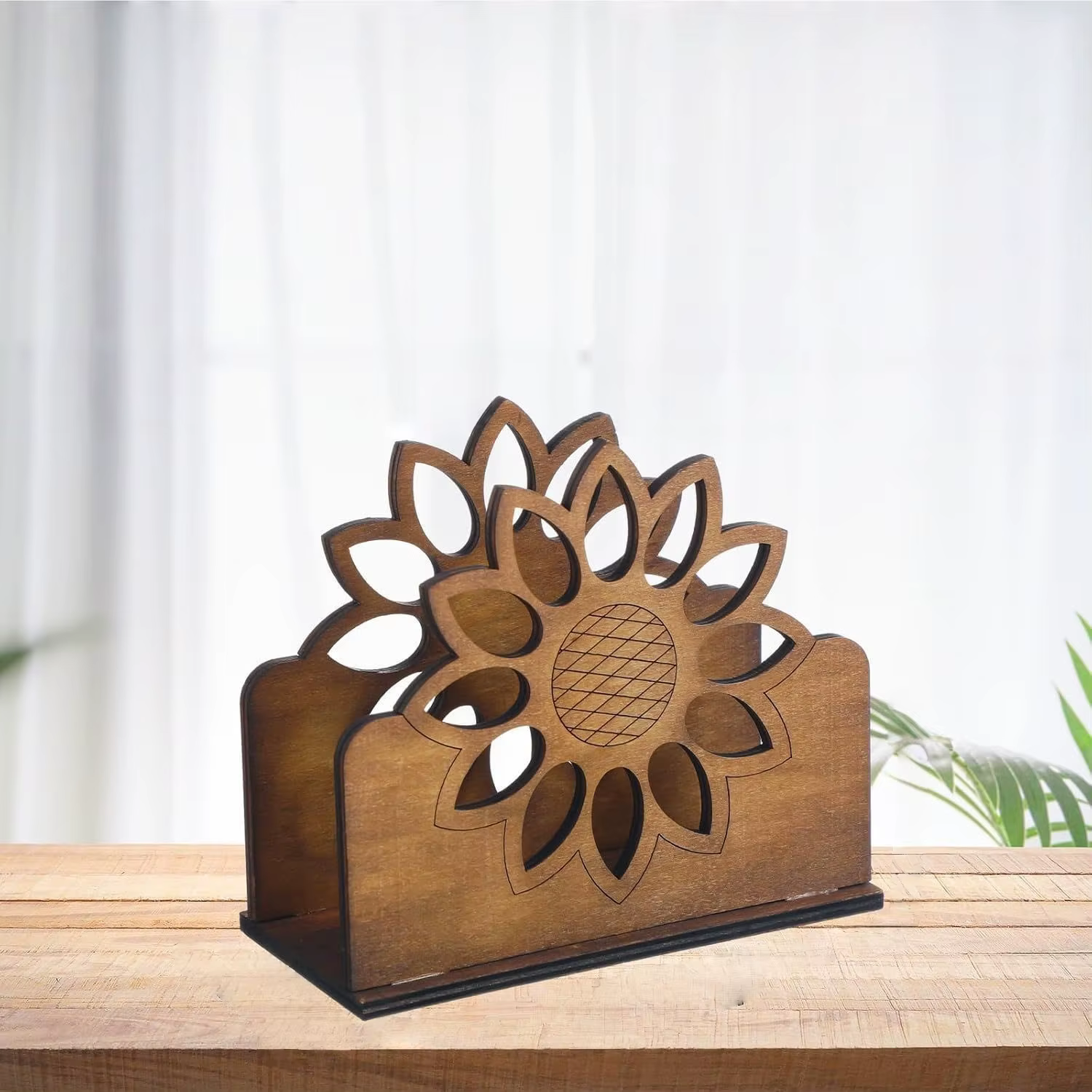 Porte-serviettes en bois en forme de tournesol : Distributeur de serviettes de style farmhouse pour 