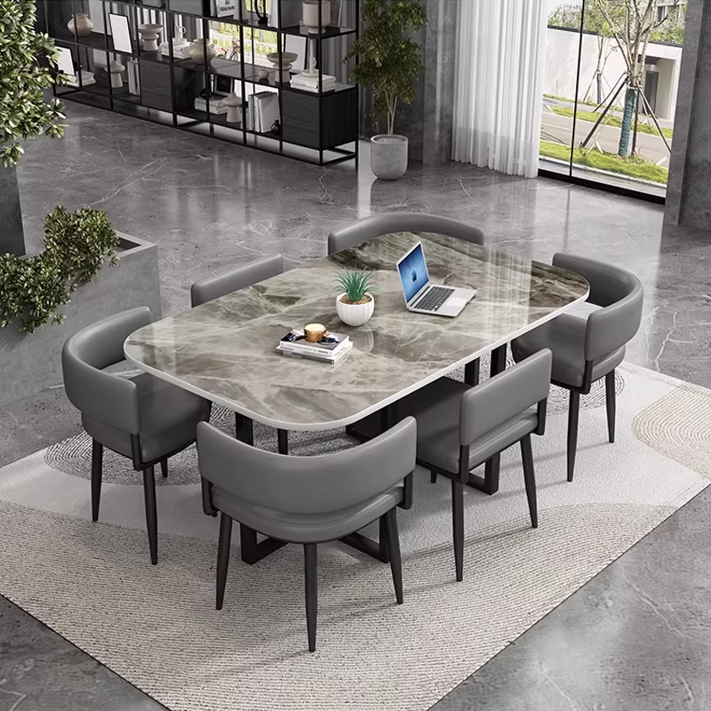 Table à manger minimaliste avec plateau en marbre, 6 places, pour Restaurant moderne, maison, ensemb