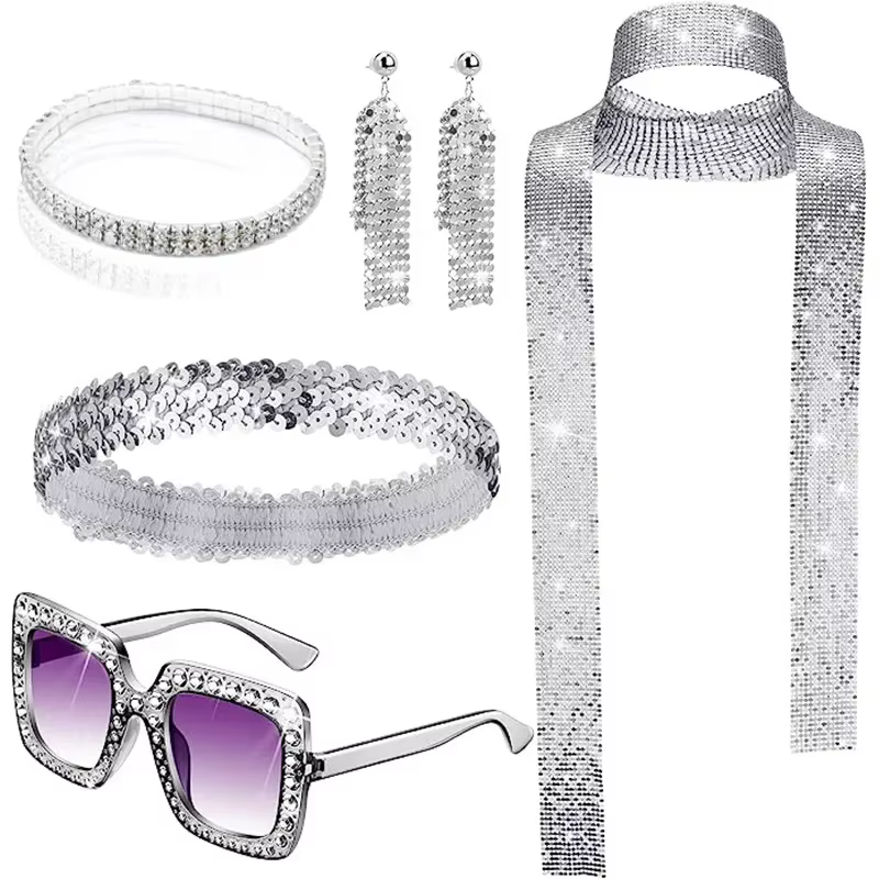 Ensemble de costumes Disco des années 1970, 6 pièces, accessoires Disco, lunettes de soleil scintill