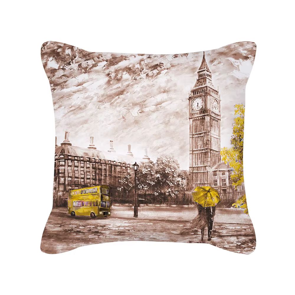 Housse de coussin Paris Londres ville paysage peinture à l'huile oreiller rouge Couple lin