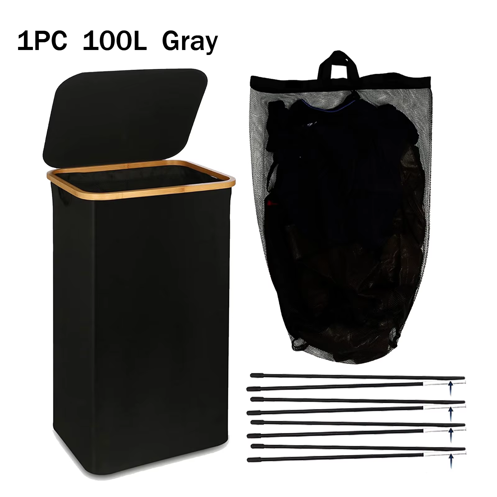 Panier à linge sale avec couvercle et sac intérieur, panier à linge de 100 litres, panier à linge pl