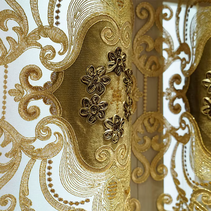 Rideaux en Chenille européens brodés dorés, pour salon, chambre à coucher, salle à manger, cantonniè