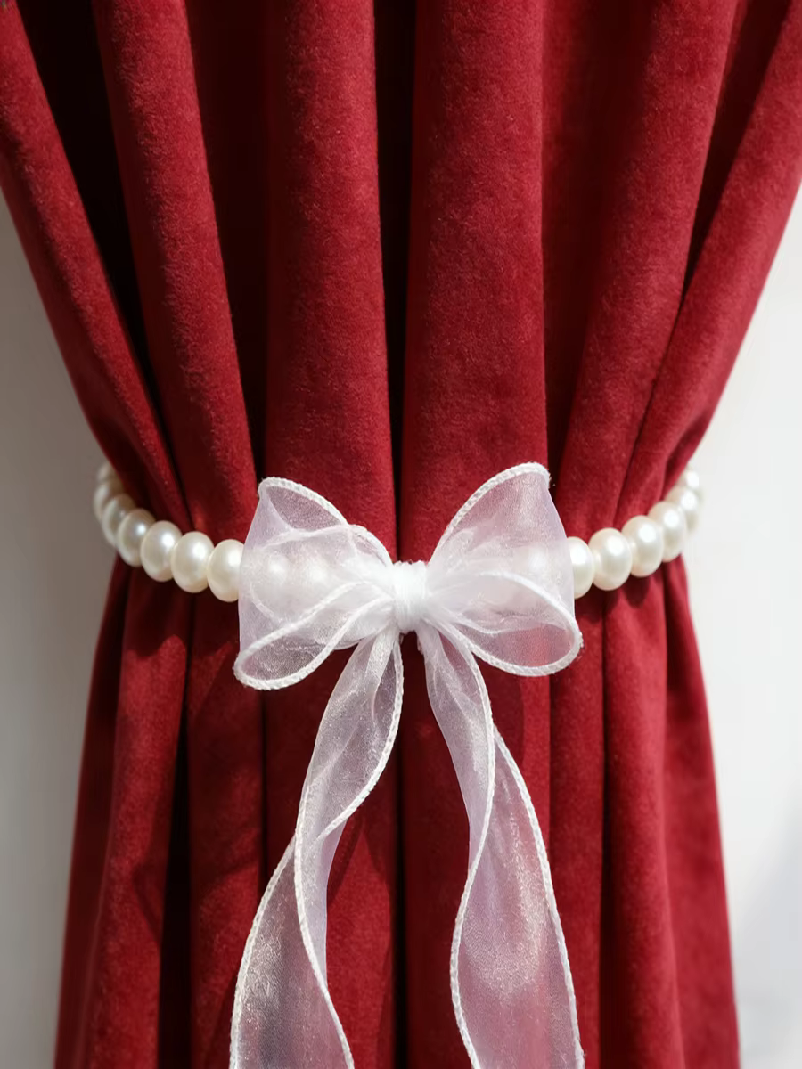 Attaches de rideaux de luxe en perles et nœuds, sangles en ruban d'organza, supports de rideaux poly
