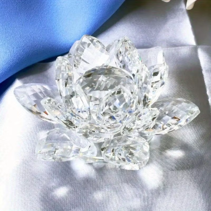 Figurine de fleur de Lotus en cristal, décoration de mariage pour la maison, Collection artisanale e