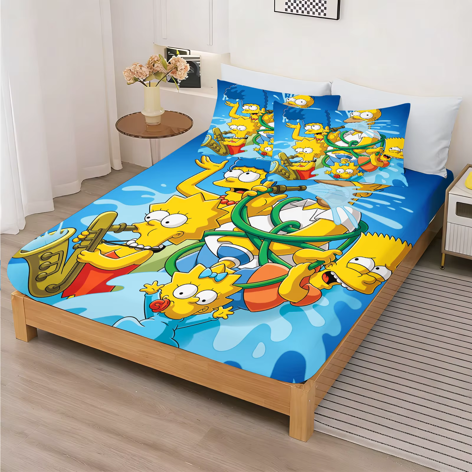 Ensemble de literie de dessin animé, drap-housse The Simpsons, linge de lit en microfibre doux pour 