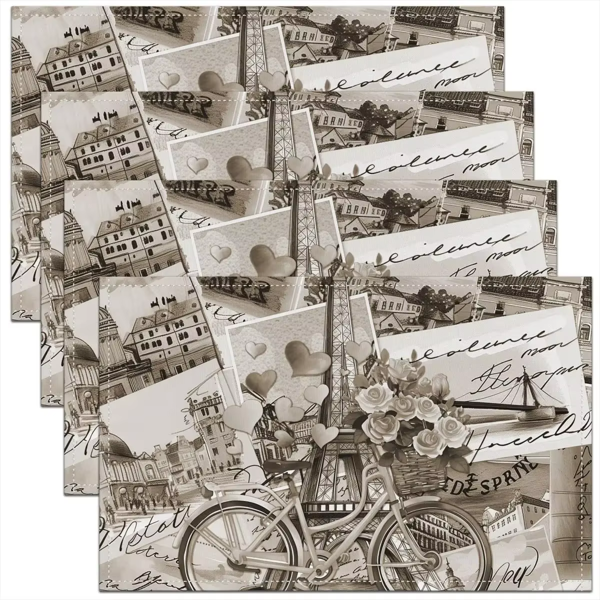 Paris Place Mats Lot de 4 vieux journaux Journal papier français lettrage Art Design napperons en ti