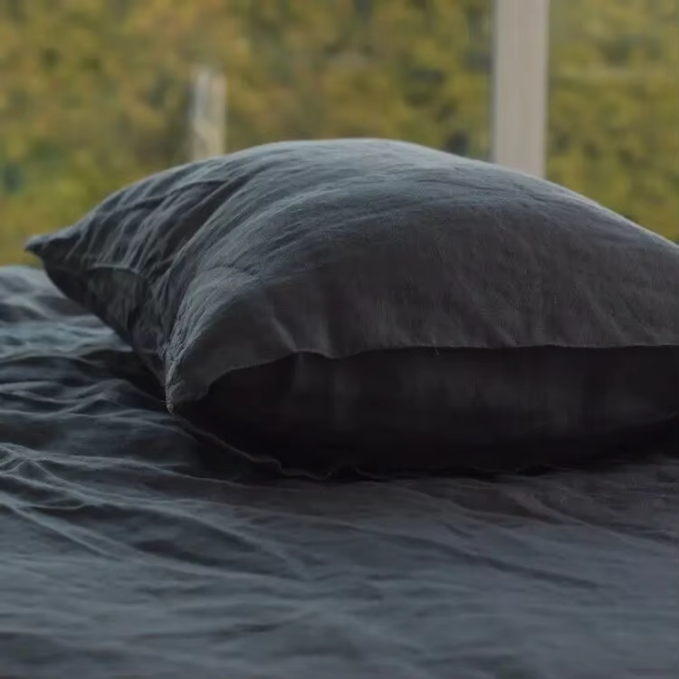 Housse de coussin en lin pur 100% naturel, couleur unie, coque européenne pour lit, enveloppe de tai