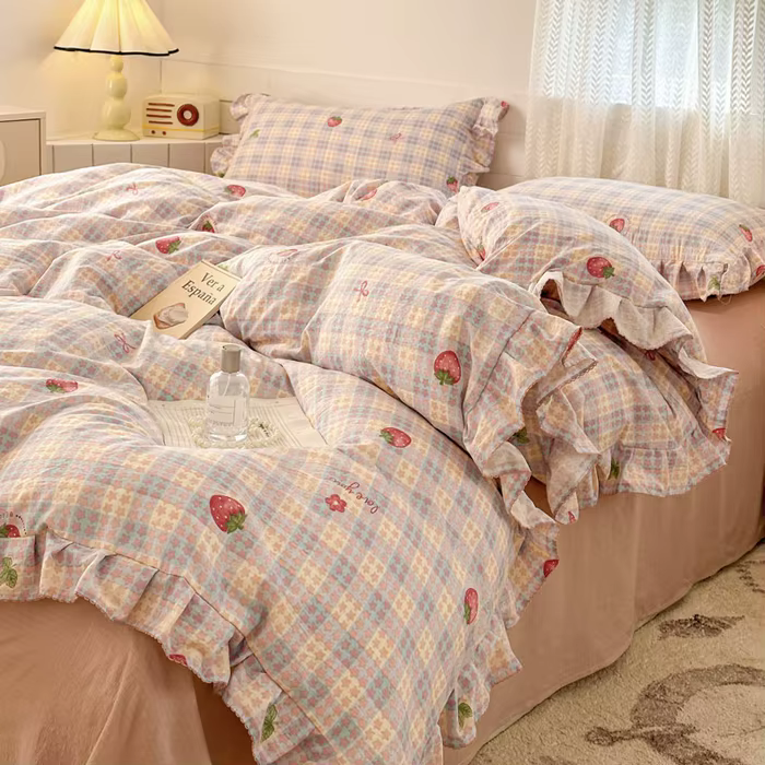 Ensemble de literie Style princesse, housse de couette avec nœud en dentelle à volants, vêtements de