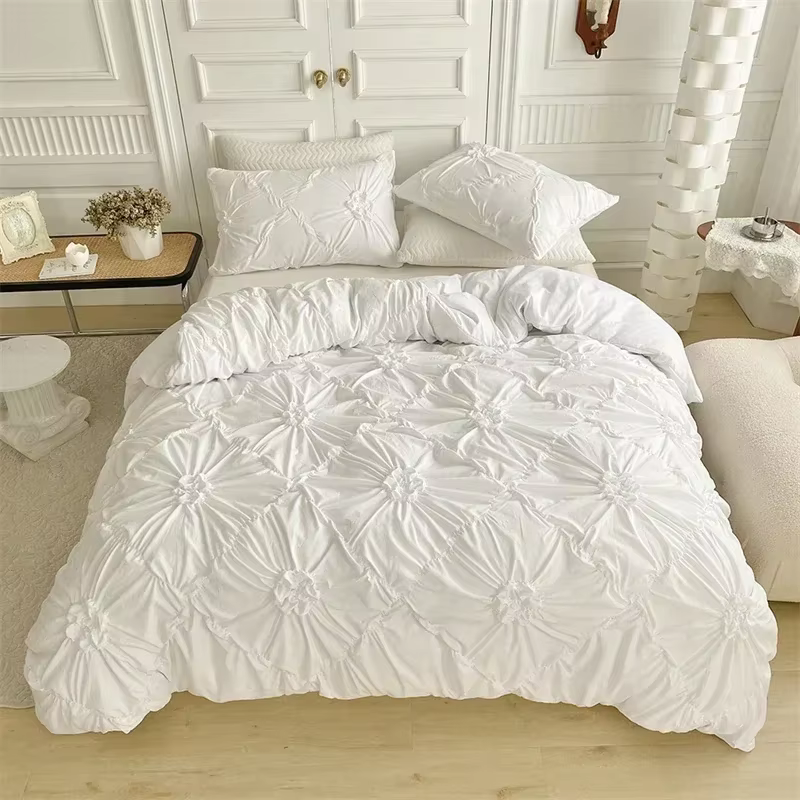 Ensemble de housse de couette double athlon plissée par pincement tridimensionnel, ensemble de liter