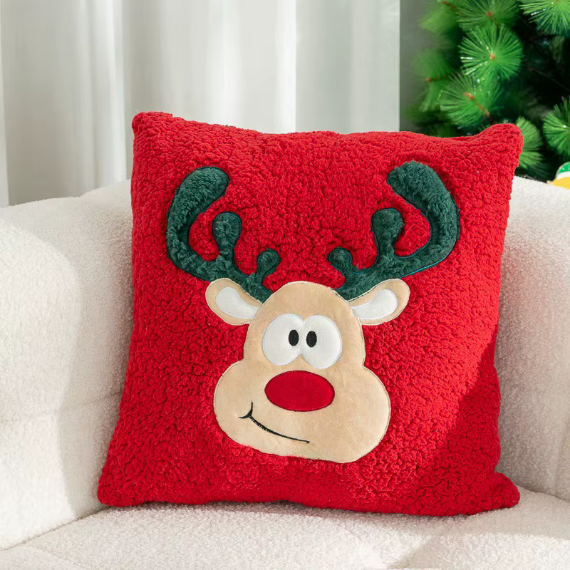Juste de coussin brodée patchwork de Noël, taie d'oreiller en peluche confortable et douce, housses 