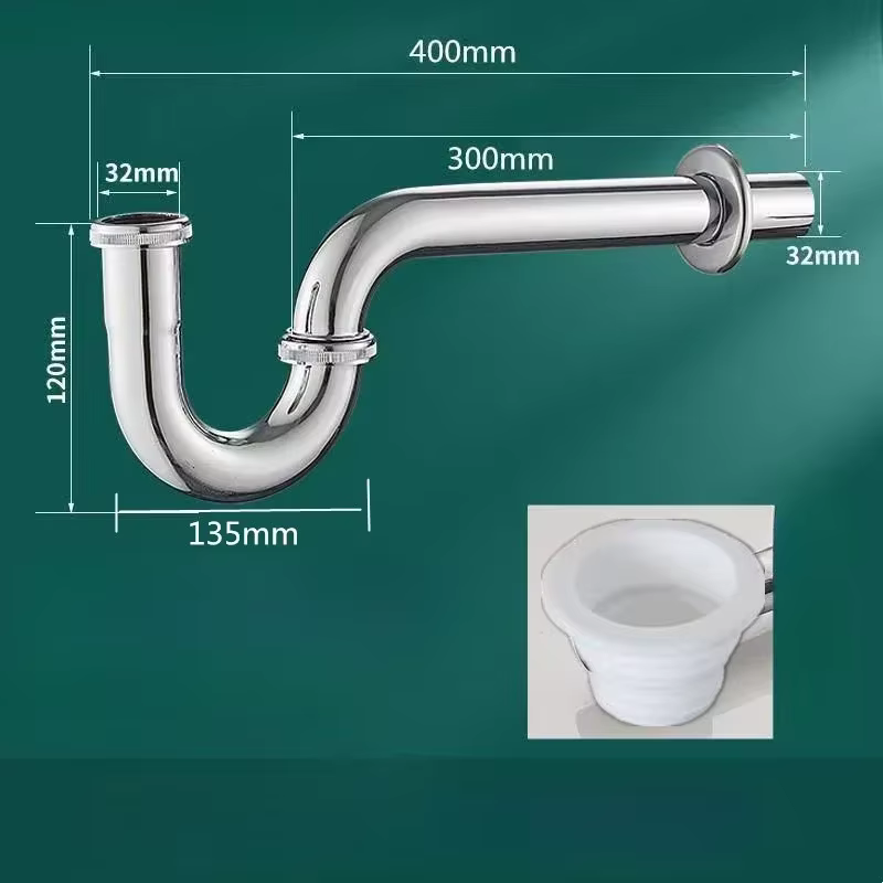 Évier de cuisine en forme de P tuyau de vidange en acier inoxydable lavabo Drain salle de bains tuya