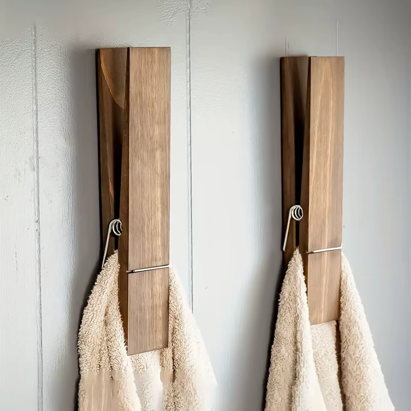 Porte-serviettes en bois extra large avec clip – rangement mural élégant pour décoration de salle de