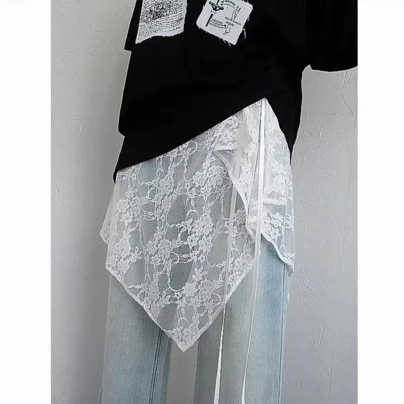 Jupe courte à lacets française pour rideau de pet, jupe superposée de printemps, jupe portefeuille p