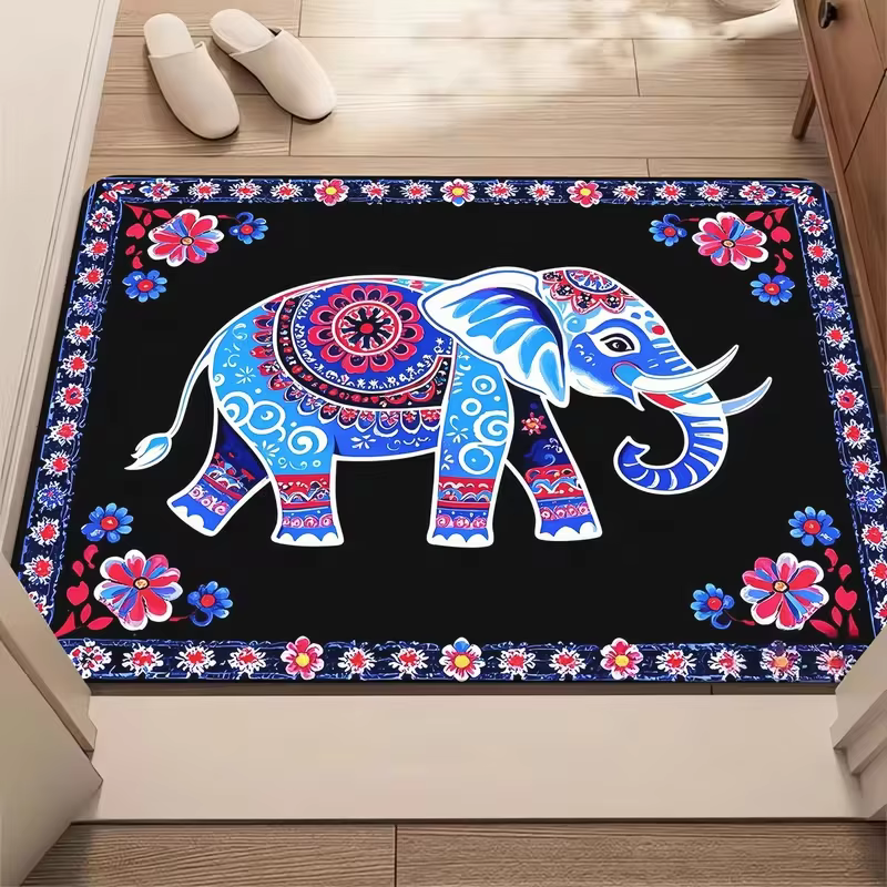 Tapis de bienvenue ethnique indien antidérapant, motif floral bohème coloré avec éléphant, mandala, 