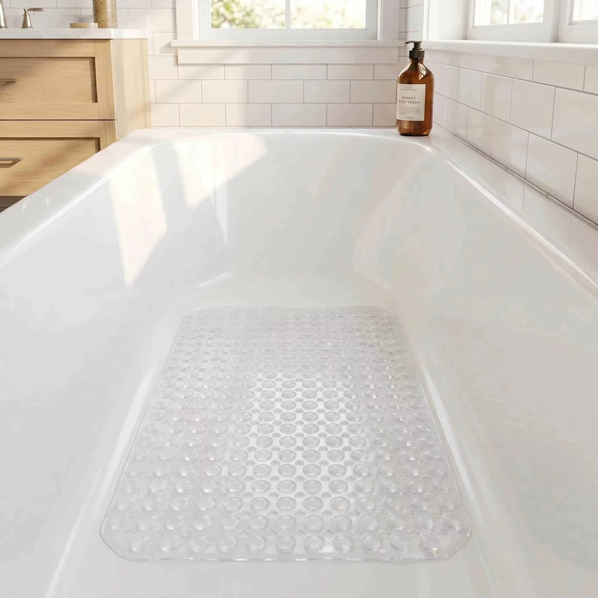 Tapis de bain antidérapant doux et lavable en machine, 37x68cm, avec ventouses et trous de drainage 