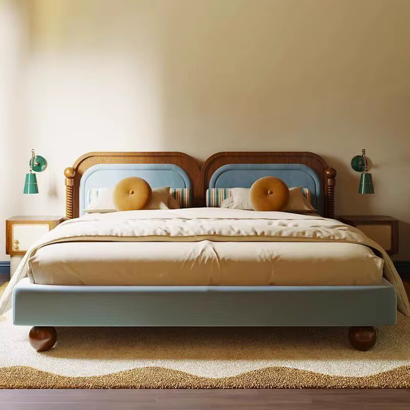Lits doubles pour couples 180x200cm avec cadre et dossier souple, design nordique, lits doubles pour