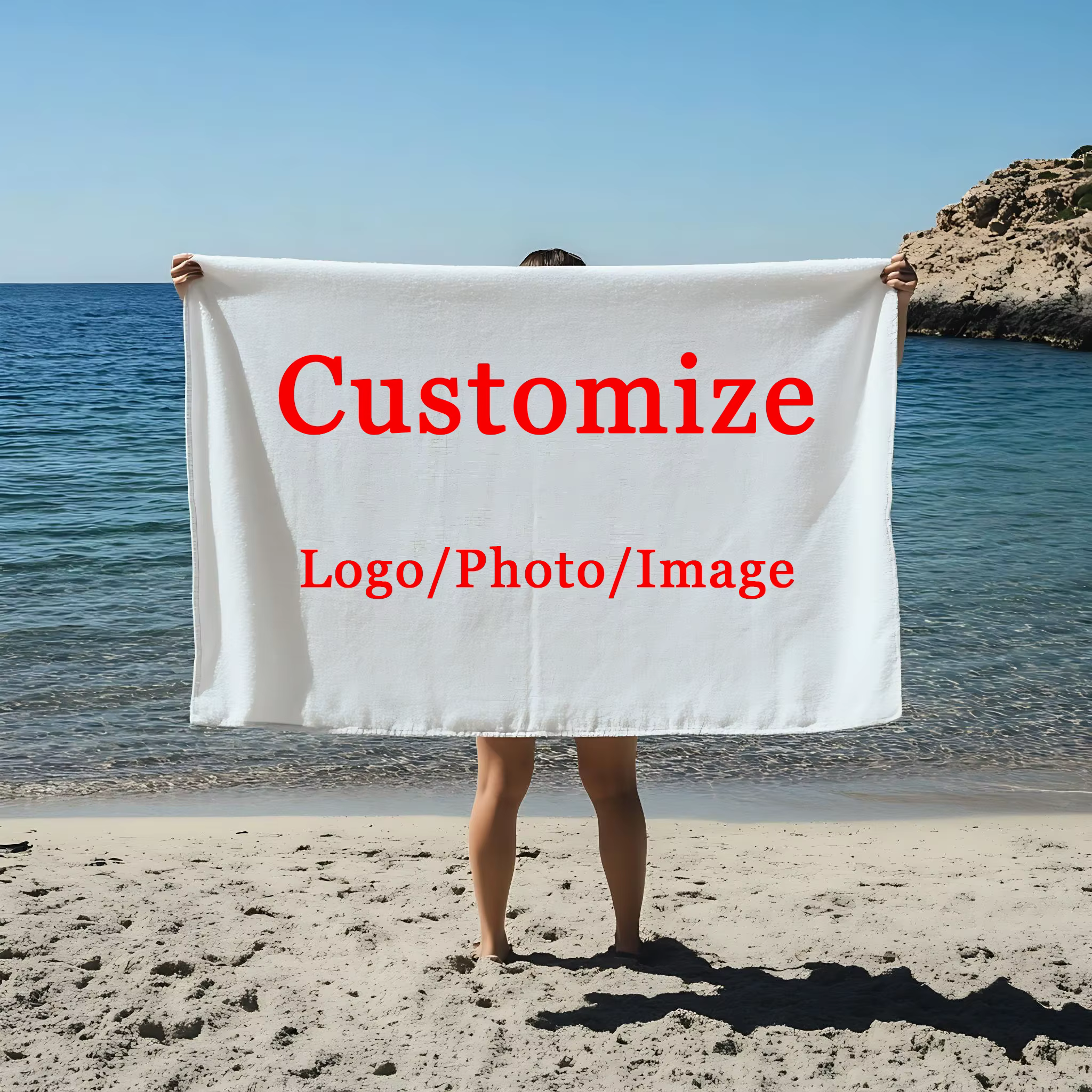 Serviette de plage personnalisée, personnalisation avec photo, image amusante, logo, commandes en gr