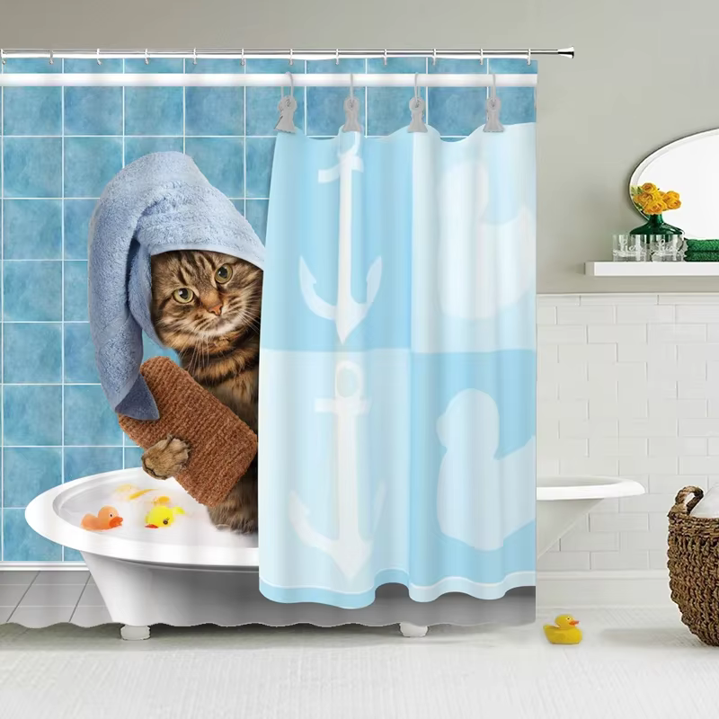 VIKAMA rideaux De douche drôles rideau De salle De bain avec crochets décor imperméable mignon chat 