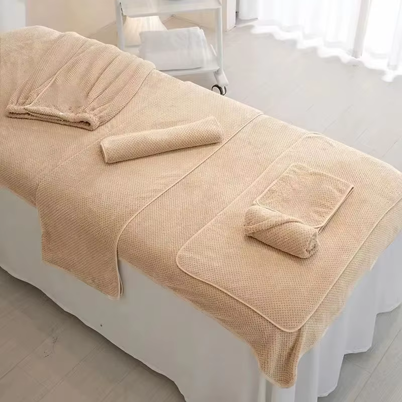 Serviette de lit en velours avec logo personnalisé, serviette de bain absorbante, spa, salon de beau
