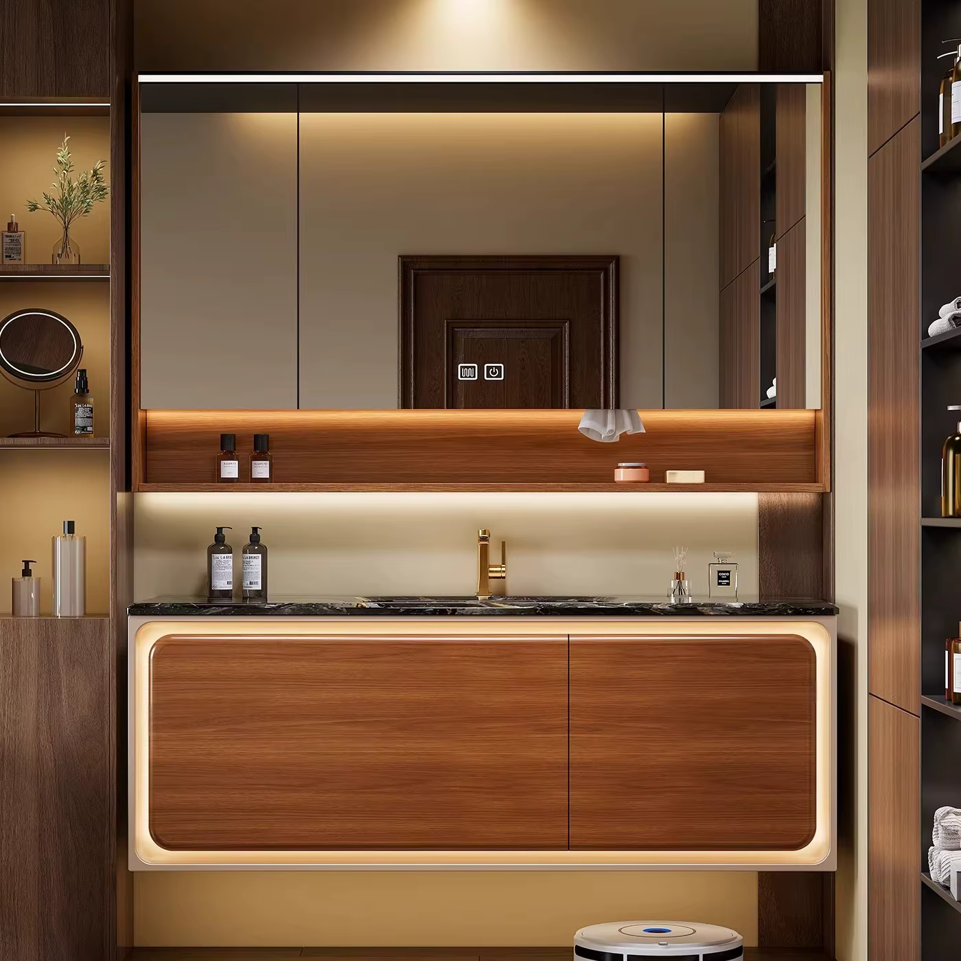 Meuble-lavabo de salle de bain de style italien, luxe léger et vintage, en bois massif avec lavabo i