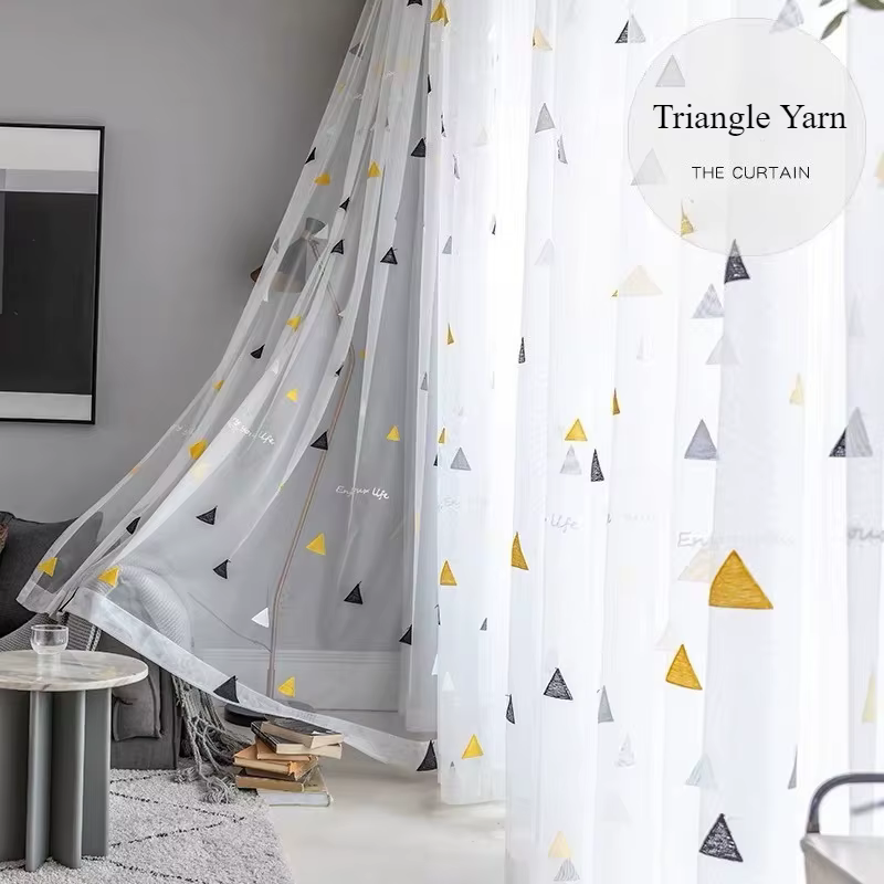 Triangle doux brodé décorer rideau transparent fenêtre Tulle drapé occultant pour salon chambre balc