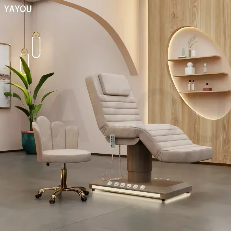 Lit en Bois de Luxe 2026 avec Base LED et Massage à 3 Moteurs, Face Colorée Personnalisable pour Sal