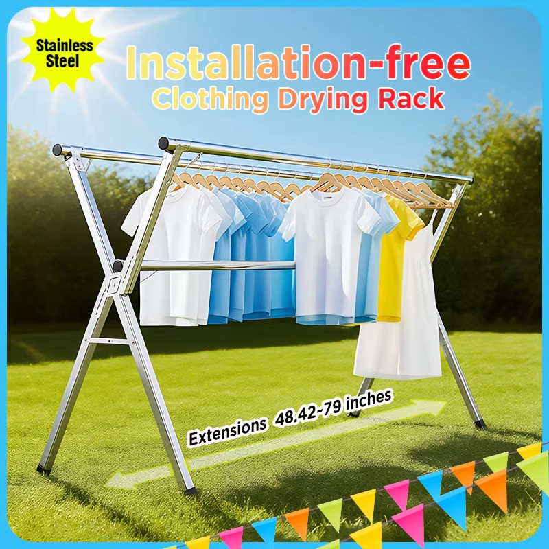 Étendoir à vêtements pliant de 78,7 pouces, support de séchage portable pour intérieur et extérieur,