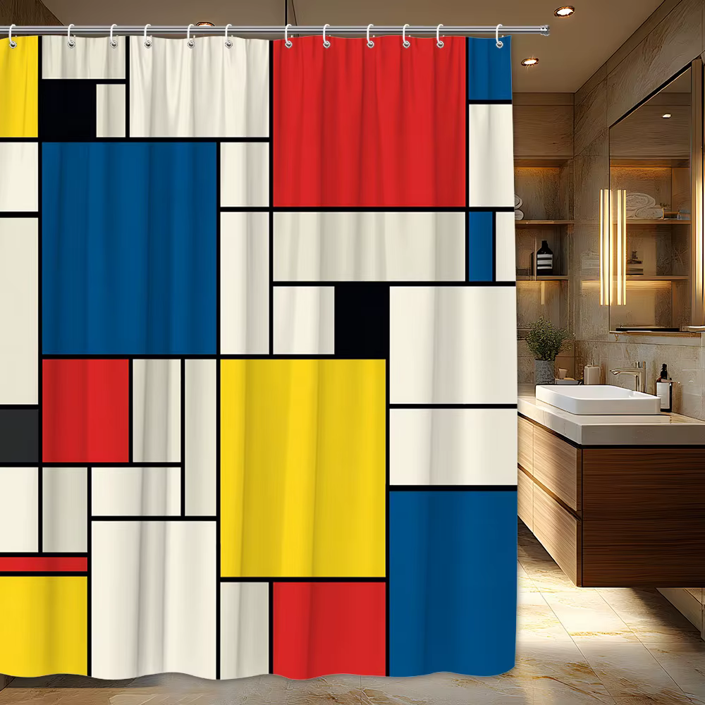 Rideau de douche élégant à motif géométrique abstrait, imperméable, accessoires de décoration modern