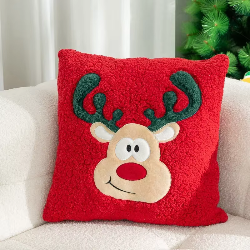 Housse de coussin brodée patchwork de Noël, confortable et douce, en peluche, pour la maison, décora