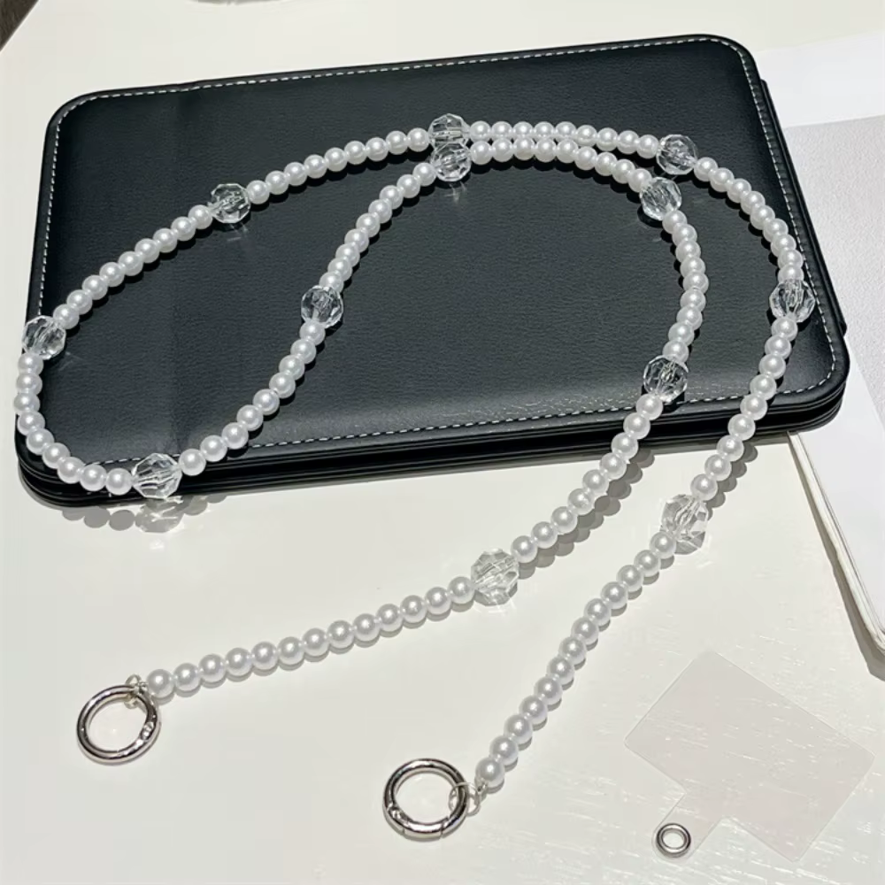 Chaîne de téléphone portable longue à bandoulière tendance, avec perles, en acrylique, style délicat