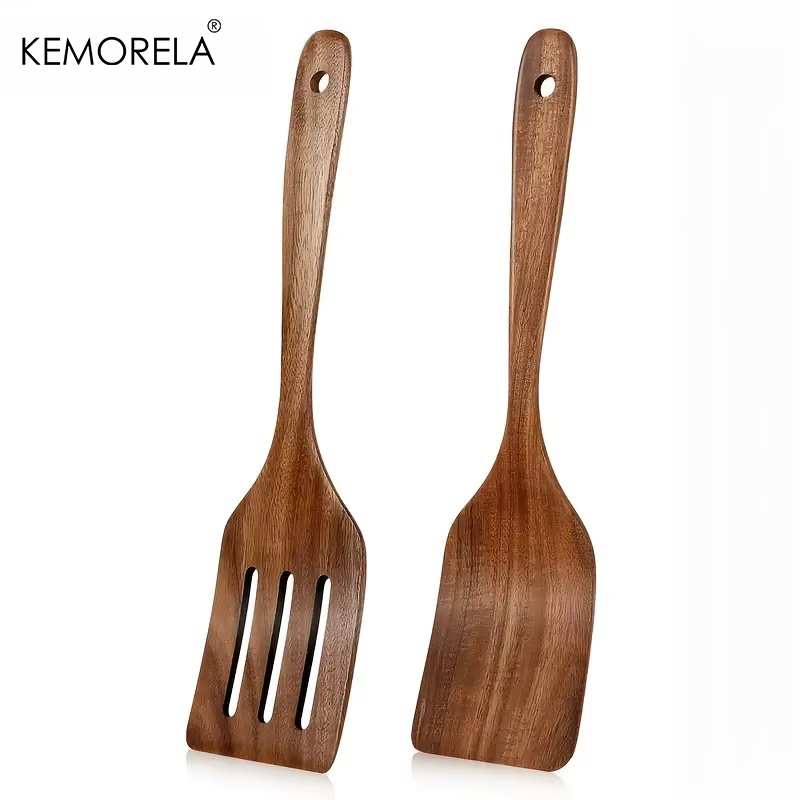 Spatule de cuisson, ustensile en bois, 2 pièces pour mélanger, retourner des crêpes, résistant à la 