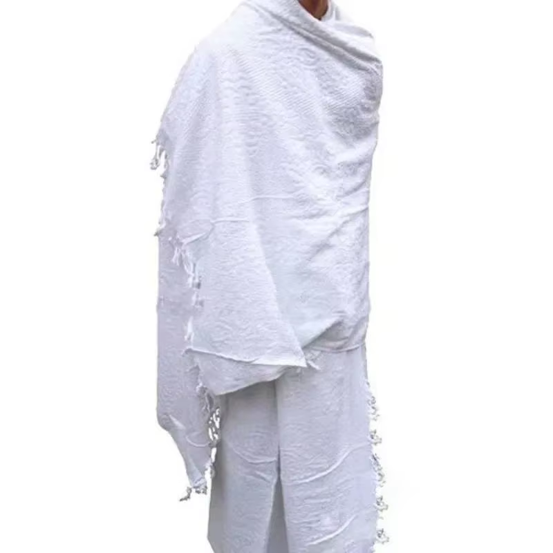 Serviette de Hajj musulmane Ihram, châle blanc pur, serviette de plage islamique pour pèlerins saoud