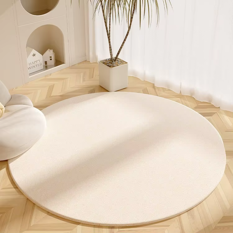 Tapis rond minimaliste, texturé gris clair, Beige, avec bordure blanche, pour décoration nordique de