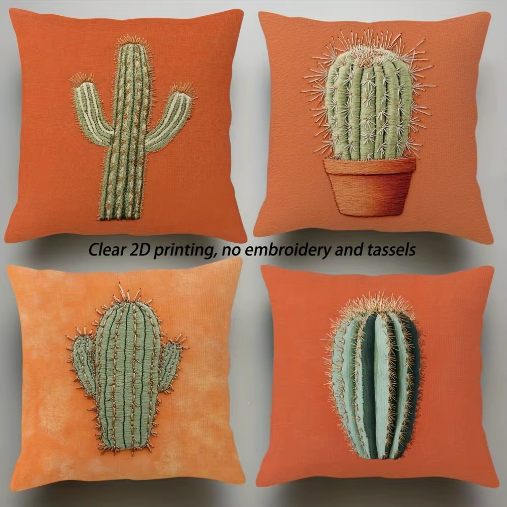 Housse de coussin imprimée cactus tropicaux, décor orange terre cuite, succulentes, pour la maison