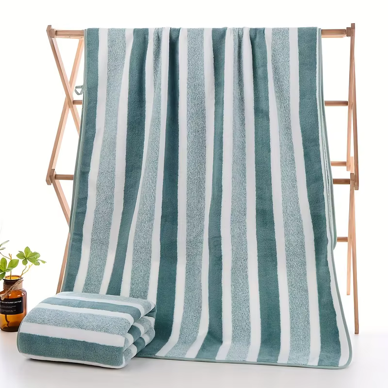 Ensemble de 1 serviette de bain rayée, serviette de plage, serviette de douche absorbante à séchage 
