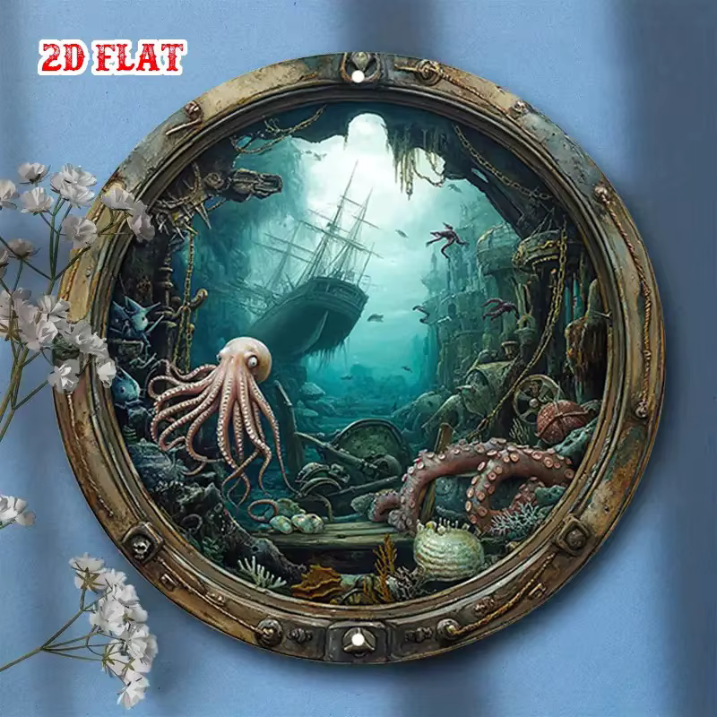 Décoration murale de trou de port nautique-panneau métallique de scène de naufrage sous-marin, décor