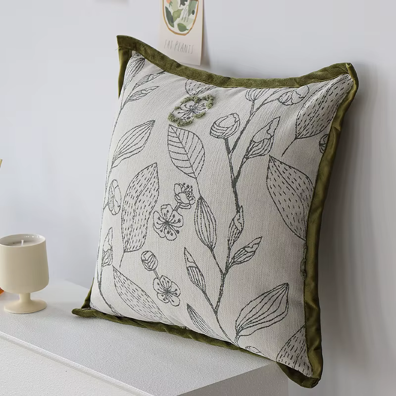 Juste de coussin décorative florale brodée, taie d'oreiller douce, canapé, salon, décoration d'intér