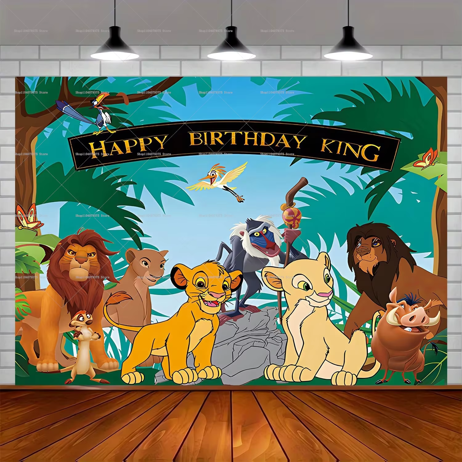 Décor de fête d'anniversaire sur le thème du Roi Lion, jungle tropicale, toile de fond photo, décora