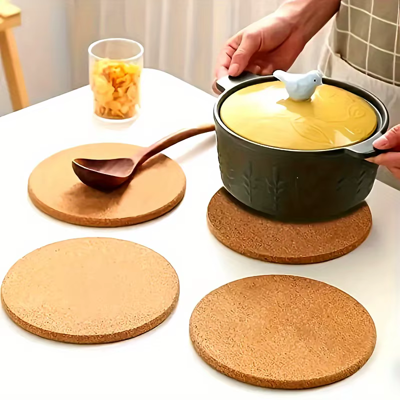 Lot de 4 dessous de plat en liège résistants à la chaleur, rondes, pour casseroles, bols, protection