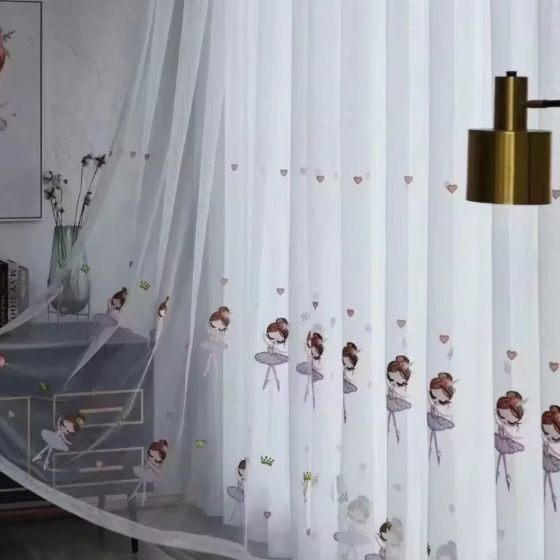 Rideaux de gaze brodés pour fille de Ballet, dessin animé, pour salon, salle à manger, chambre à cou