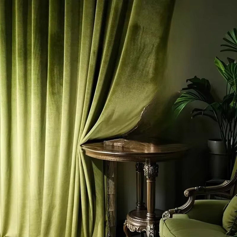 Rideaux de luxe en velours vert Olive, lumière française, pour salon, chambre à coucher, haut de gam